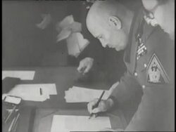 World leaders gather together to sign the Munich Pact at the Munich Conference of 1938. News Clip