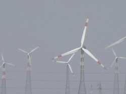 Block Shot Wind Mills Jaisalmer Rajasthan India Stock Footage