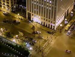  MS POV T/L Film set being setup on wacker drive / Chicago, IL, United States Stock Footage