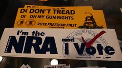 Pro gun lobby slogans in a Virginia gun shop News Clip