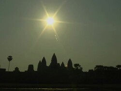 Block Shot Angkor Wat with Sun Siem Reap Cambodia Stock Footage