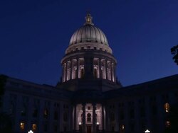 View of lit capitol building at night / Madison, Wisconsin, United States Stock Footage