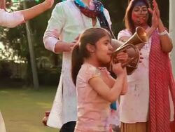 Indian joint family playing holi and dancing, Delhi, India Stock Footage