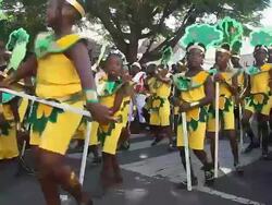 MS PAN Shot of Childrens carnival parade AUDIO / Nevis, Saint Kitts and Nevis Stock Footage