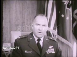 1963: ROBERT H. WARREN: INT MS United States Air Force Academy Superintendent Robert Warren sitting in office talking to camera about cadets being outstanding men, training leaders. Instructional Video