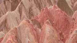 View of rainbow mountains in Zhangye Danxia Landform, China Stock Footage
