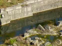 MS AERIAL DS View of Fisk Quarry / Vermont, United States Stock Footage