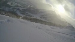 POV of a young man skier skiing on a snow covered mountain. - Slow Motion Stock Footage
