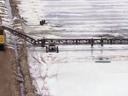 MS AERIAL ZO View of saltpan being mined / Port Elizabeth, Eastern Cape, South Africa Stock Footage