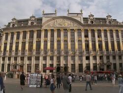 MS Shot of La Grand Place UNESCO world heritage La Maison des Ducs de Brabant / Brussels, Brussels Capital Region, Belgium Stock Footage