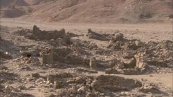 Desert hills surround the ruins of the Serapis Temple in Sikait, Egypt. Stock Footage