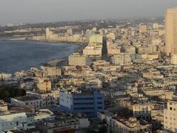 Aerial of city of Havana Cuba with the bay and downtown Stock Footage