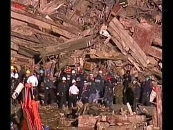 NYPD Officers Sift Through The Rubble Of Ground Zero. Stock Footage
