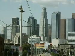 Zoomed pan of the sky scrapers in Los Angeles. Stock Footage