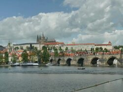 Charles Bridge, Prague Castle and St. Vitus's Cathedral, Prague Stock Footage