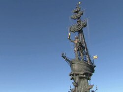 General views of Moscow including the Kremlin, Christ the Saviour cathedral and Muzeon Park. News Clip