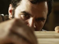 carpenter woodworking on a door Stock Footage