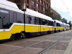 Dallas Area Rapid Transit Trains Driving Stock Footage