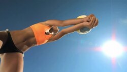 HD Super Slow-Mo: Sexy Woman Playing Beach Volleyball Stock Footage