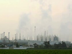 Oil Refinery Plant Working sunrise Stock Footage