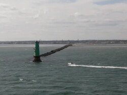 WS POV View of speedboat and lighthouse / Dublin, Ireland Stock Footage