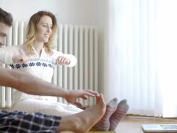 HD: Couple Exercise At Home In front Laptop. Stock Footage