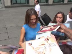 Jessica Alba exits the FOX & friends show & signs for fans before getting into her car Stock Footage