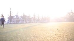 Man jogging in park on cold winter day Stock Footage