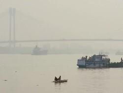 WS Boats in Hoogly river / Calcutta, West, Bengal India Stock Footage