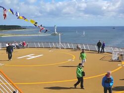 MS Shot of Helipad on ferry ship with enjoying people at Kieler Forde / Kiel, Schleswig-Holstein, Germany Stock Footage