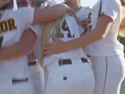 MS SLO MO Female softball teammates celebrating together Stock Footage