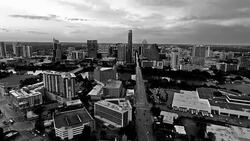 Black and White Austin Texas Looking straight down Deep Perspective  South Congress Avenue on a Dramatic Sunset Evening Stock Footage
