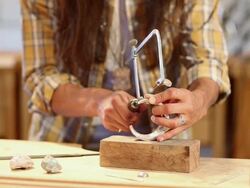 MS TU TD Shot of young jeweler working in his studio / Santa Fe, New Mexico, United States Stock Footage