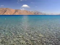 Pangong lake with clear blue sky Stock Footage