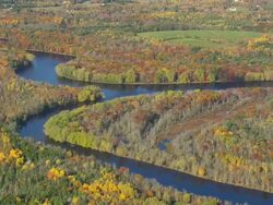 WS ARIEAL View of Meandering Penobscot river / Maine, United States Stock Footage