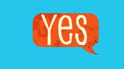 Yes in various coloured speech bubbles inflection on right Stock Footage