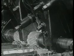 Tungsten is added to steel for high speed metal working tools such as Milling machines, UK 1939 Stock Footage