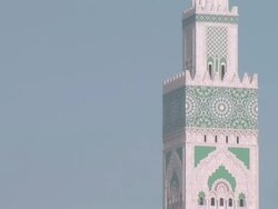 MS TD Hassan II Mosque near ocean / Casablanca, Grand Casablanca, Morocco Stock Footage