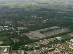 WS AERIAL View of Dachau concentration camp and houses / Germany Stock Footage