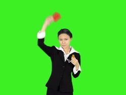Business Woman Blowing A Whistle And Showing Red Card Stock Footage