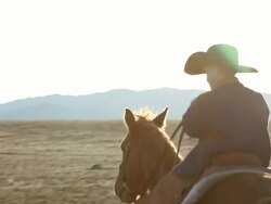 MS PAN Cowboys  riding on horse around in field / Kirkland, Arizona, USA Stock Footage