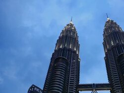 WS View of Petronas Twin Towers at dusk / KLCC, Kuala Lumpur, Malaysia Stock Footage