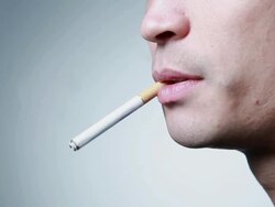 CU Man smoking cigarette  / Seoul, Seoul, South Korea Stock Footage