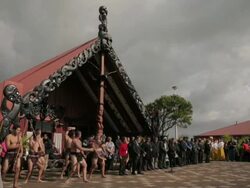 Long shot of Maori warriors and government Stock Footage