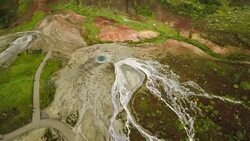 Aerial view on Haukadalur geothermal area - Iceland Stock Footage