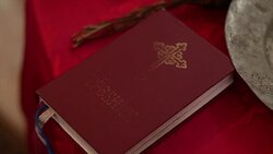 Bible on a table in an old church. Stock Footage