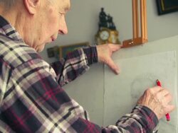 Man draws Self Portrait Stock Footage