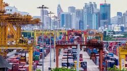 Shipping port in the big city,Day to Night Stock Footage