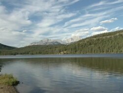WS ZI  View of Pyramid lake and mountains / Jasper, Alberta, Canada  Stock Footage