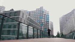Man running on bridge Stock Footage